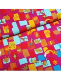 Tissu, Jersey de Coton Imprimé Animaux Mignons, Rose Fuschia, Laize 150 cm, Coton Stretch Oeko-Tex