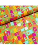 Tissu, Jersey de Coton Imprimé Animaux Mignons, Vert Pomme, Laize 150 cm, Coton Stretch Oeko-Tex