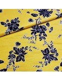 Tissu, Jersey Fleuri, Jaune Moutarde, Laize 150 cm, Viscose Stretch Oeko-Tex
