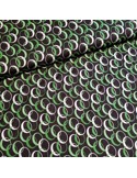 Tissu, Jersey de Coton Imprimé Cercles, Vert, Blanc et Noir, Laize 150 cm, Coton Stretch Oeko-Tex
