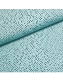 Tissu, Jersey de Coton Imprimé Gouttes, Noir sur Turquoise, Laize 150 cm, Coton Stretch Oeko-Tex