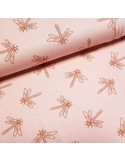Tissu, Jersey de Coton Imprimé Libellules, Rose Poudré Douceur, Laize 150 cm, Coton Stretch Oeko-Tex