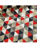 Tissu, Aspect Lin Triangles, Rouges, Laize 140 cm, Bâche Coton Polyester