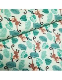 Tissu, Flanelle de Coton Petits Singes, Vert Pastel, Laize 150 cm, 100% Coton 160g/m²