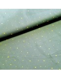 Tissu, Popeline de Coton Étoiles de Noël Dorées, Vert Kaki, Laize 150 cm, 100% Coton 128g/m²