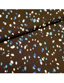 Tissu, Viscose Imprimée Empreintes, Bleu sur Fond Noir, Laize 140 cm, 100% Viscose 168g/m²