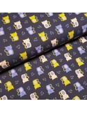 Tissu, Jersey de Coton Imprimé Chatons, Bleu Marine Sweet Cat, Laize 150 cm, Coton Stretch Oeko-Tex