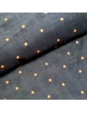 Tissu, Velours Milleraies Fleurs Brodé, Rose sur Bleu Marine, Laize 135 cm, 100% Coton 202.5g/m²