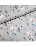 Tissu, Jersey de Coton Imprimé Oursons d'Hiver, Gris Doux, Laize 150 cm, Coton Stretch Oeko-Tex