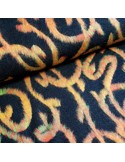 Tissu, Lainage Zigzag, Orange et Noir, Laize 150 cm, 100% Polyester