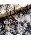 Tissu, Panne de Velours Fleuri, Argent et Noir, Laize 150 cm, 100% Polyester