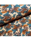 Tissu, Sweat Doublé Polaire, Camouflage Animal Bleu Pétrole, Laize 150 cm, Coton Oeko-Tex GOTS