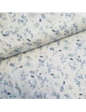 Tissu, Double Gaze, Fleurs et Papillons, Bleu et Blanc, Laize 140 cm, 100% Coton