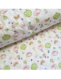 Tissu, Matelassé Imprimé Souris Réversible, Blanc & Multicolore, Laize 150 cm, 95% Coton Oeko-Tex
