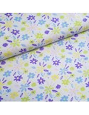 Tissu, Jersey de Coton Fleuri, Fleurs sur Fond Blanc, Laize 150 cm, Coton Stretch Oeko-Tex