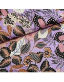 Tissu, Jersey de Viscose Imprimé Fleuri, Violet, Laize 145 cm, Viscose Stretch Oeko-Tex