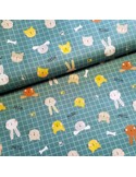 Tissu, Popeline de Coton Cris d'Animaux, Vert Émeraude, Laize 148 cm, 100% Coton 192g/m²