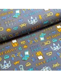 Tissu, Jersey de Coton Imprimé Manettes Jeux Vidéos, Gris Anthracite Gaming, Laize 150 cm, Coton Stretch Bio Oeko-Tex