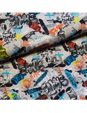 Tissu, Jersey de Coton Imprimé Artiste Graffiti, Gris Urbain, Laize 150 cm, Coton Stretch Oeko-Tex