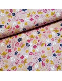 Tissu, Double Gaze Fleurie, Mauve, Laize 135 cm, 100% Coton 169g/m²
