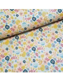 Tissu, Jersey Imprimé Fleurs Scintillantes, Gris Clair Flower Garden, Laize 150 cm, Coton Stretch Oeko-Tex