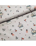 Tissu, Popeline de Coton Bébés Marins, Gris Clair, Laize 148 cm, 100% Coton 192g/m²
