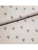 Tissu, Popeline de Coton Ancres Marines, Gris Clair, Laize 148 cm, 100% Coton 192g/m²