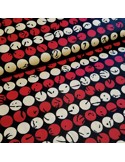 Tissu, Wax Motifs Ronds Africains, Multicolore sur Fond Noir, Laize 120 cm, 100% Coton