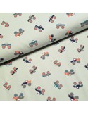 Tissu, Cretonne de Coton Monster Trucks, Vert Clair, Laize 150 cm, 100% Coton