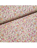 Tissu, Popeline de Coton Fleurie, Fleurs Multicolores sur Fond Beige, Laize 150 cm, 100% Coton 93g/m²