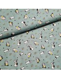 Tissu, Popeline de Coton Chiens Mignons, Vert Émeraude, Laize 150 cm, 100% Coton 130g/m²