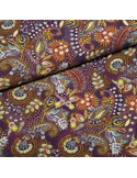 Tissu, Viscose Imprimée Motif Feuilles, Multicolore, Laize 142 cm, 100% Viscose 154g/m²