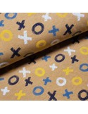 Tissu, French Terry Imprimé XOXO, Ocre Tendance, Laize 140 cm, Coton Polyester Oeko-Tex
