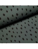 Tissu, French Terry Points Peints, Vert Kaki, Laize 150 cm, Coton Stretch Oeko-Tex Bio