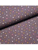 Tissu, Jersey de Coton Imprimé Petites Fleurs, Mauve Douceur, Laize 150 cm, Coton Stretch Oeko-Tex Bio