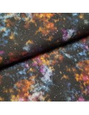 Tissu, Jersey de Coton Imprimé Galaxie, Bleu Nuit Étoilé, Laize 150 cm, Coton Stretch Oeko-Tex