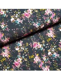 Tissu, Jersey de Coton Imprimé Fleurs, Marine Romantique, Laize 150 cm, Coton Stretch Oeko-Tex