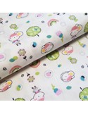 Tissu, Cretonne de Coton Souris, Fond Blanc, Laize 150 cm, 100% Coton