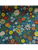 Tissu, Demi-natté Fleurs, Vert Canard, Laize 140 cm, 80% Coton 20% Polyester