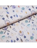 Tissu, Popeline de Coton Imprimée, Motif Ferme Multicolore, Laize 150 cm, 100% Coton
