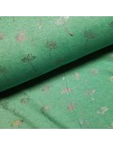 Tissu, Sweat Imprimé Fleurs de Pissenlits, Vert, Laize 150 cm, Mélange Coton Polyester Spandex