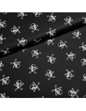 Tissu, Popeline de Coton, Têtes de Mort Blanc sur Noir, Laize 150 cm, 100% Coton Oeko-Tex