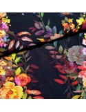 Tissu, Viscose Fleuri, Noir Multicolore, Laize 145 cm, 100% Viscose 152g/m²