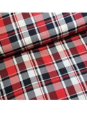 Tissu, Twill de Viscose Carreaux, Rouges et Bleu Marine, Laize 140 cm, 100% Viscose 182g/ml