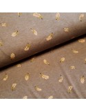 Tissu, Jersey de Coton Imprimé Plumes Scintillantes, Marron Clair & Lurex Doré, Laize 150 cm, Coton Stretch Oeko-Tex