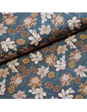 Tissu, Twill de Viscose Stretch Fleuri Vintage, Bleu Jean, Laize 140 cm, 97% Viscose 3% Elasthanne 252g/ml