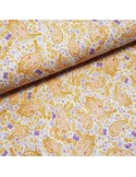 Tissu, Double Gaze Cachemire Fleuri, Beige Violet Blanc, Laize 135 cm, 100% Coton 148.5g/m²