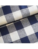 Tissu, Lin Viscose Tissé Carreaux, Bleu Marine & Naturel, Laize 144 cm, 55% Lin 45% Viscose 208.8g/ml