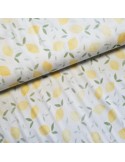 Tissu, Double Gaze Imprimée Citrons, Jaune Citron, Laize 135 cm, 100% Coton 120g/m²