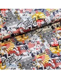 Tissu, Cretonne de Coton Manga, Imprimé Multicolore, Laize 150 cm, 100% Coton 120g/m²